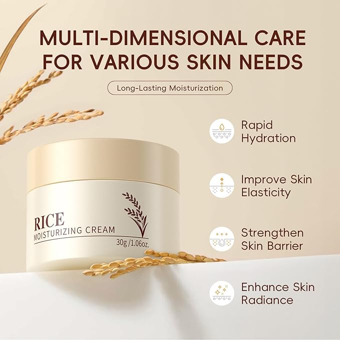 Rice Moisturizing Cream,Korean Face Cream with Rice Ceramide Extract | Lifts & Firms Skin,Nourishes Soothing Deeply,Repairs the Skins Barrier,Anti Aging Face Cream for All Skin Types—1.06OZ