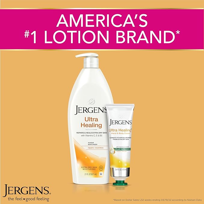 Jergens Ultra Healing Dry Skin Lotion, Hand and Body Moisturizer for Quick Absorption into Extra Dry Skin with Hydralucence Blend, Vitamins C, E and B5, White, 3 oz, Pack of 3