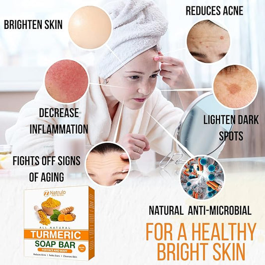 Natural Turmeric Soap Bar for Face & Body – Turmeric Skin Brightening Soap for Dark Spots, Intimate Areas, Underarms – Exfoliating Face Wash Reduces Acne, Fades Scars & Cleanses Skin – 5oz Bath Bar