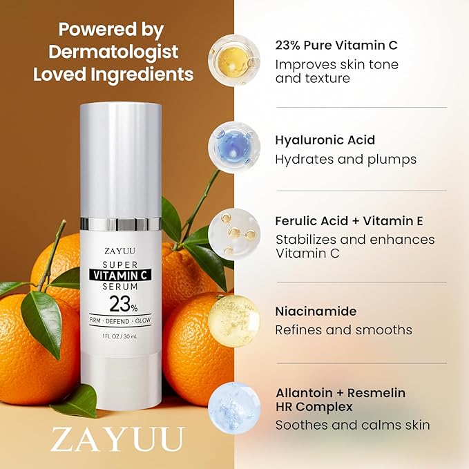 Super Korean Vitamin C Face Serum: 23% Pure Vitamin C + Hyaluronic Acid, Vitamin E & Ferulic Acid – Anti-Aging Serum for Wrinkles, Dark Spots & Mature Skin – Korean Skincare