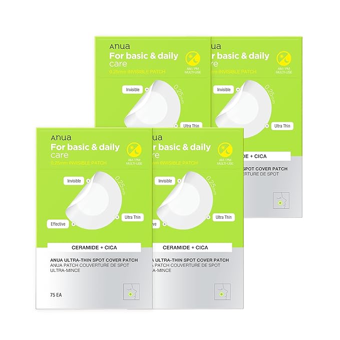 ANUA Ultra-Thin Spot Cover Patch, Invisible Hydrocolloid Acne Patch for Face, Cute Pimple Patches for Sensitive Skin, Korean Skincare (75 Counts) (Pack of 4)