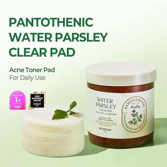 SKINFOOD Pantothenic Water Parsley Clear Toner Pad, Daily Exfoliating Pads for Sensitive Skin, Korean Skincare Sebum Control Face Toner for Trouble Skin, 8.81 oz (60 Pads)