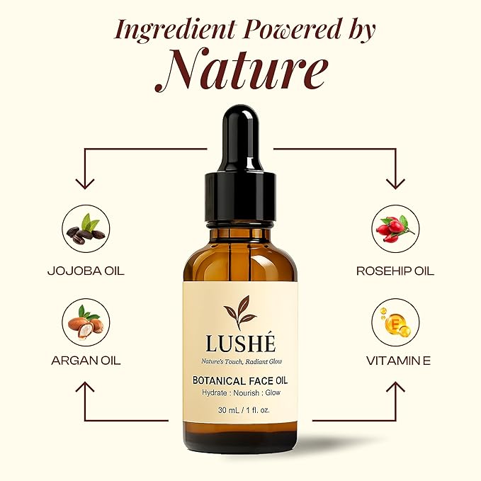 Botanical Face Oil with Argan, Jojoba, Rosehip & Vitamin E – Lightweight Facial Oil for Glowing Skin, Moisturizing & Nourishing Skincare Serum for Dry & All Skin Types – 30 ml