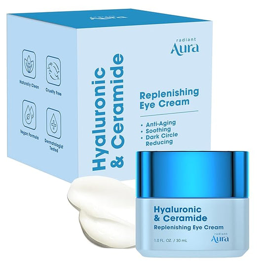 Hyaluronic Acid & Ceramide Eye Cream For Dark Circles - Dermatologist Tested, Anti Aging Korean Skin Care - Deep Hydration & Depuffing Eye Treatment - Vegan, Clean Beauty - 1.0 Fl Oz