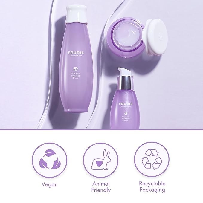 FRUDIA Blueberry Hydrating Face Cream (0.35 oz) – 48-Hour Deep Hydrating Korean Face Moisturizer w/77% Blueberry Extract, Panthenol & Fruit Seed Oils for Dry Skin | Vegan & Cruelty Free