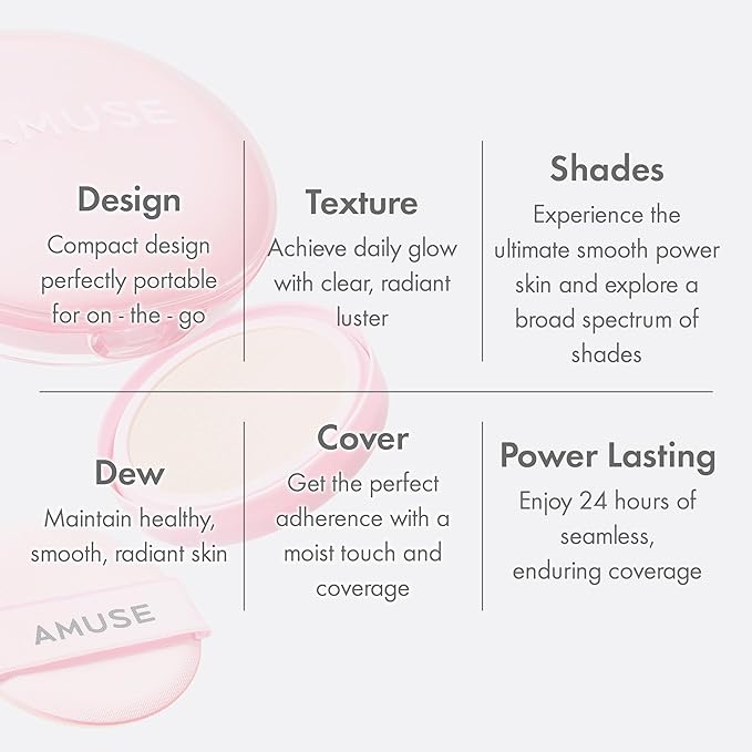 Amuse SEOUL Dew Power Vegan Cushion Foundation (03 HONEY) | Dewy, glow, long-lasting, double coverage, clean beauty, lightweight, natural look, hydrating cushion