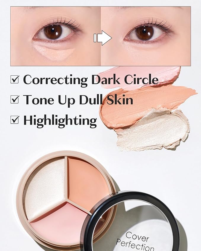 THESAEM Cover Perfection Triple Pot Concealer - 05 Dark Up Beige for Dark Circles & Under-Eye - 3-Color Multi Concealer Palette with Volume & Brightening - Korean Makeup with Sweet Almond Oil