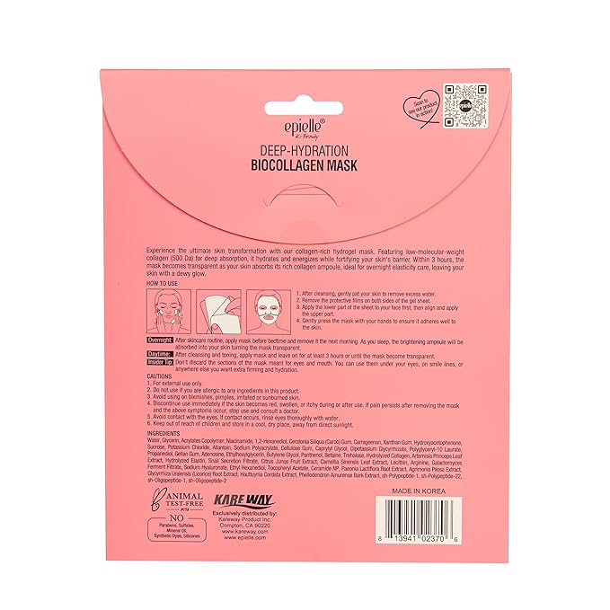 Epielle Deep Hydration BioCollagen Mask 3 Count, Overnight Hydrogel Facial Mask with 500DA Ultra-Low Molecular Collagen, Hyaluronic Acid & Galactomyces Ferment Filtrate, Korean Skin Care (Pack of 2)