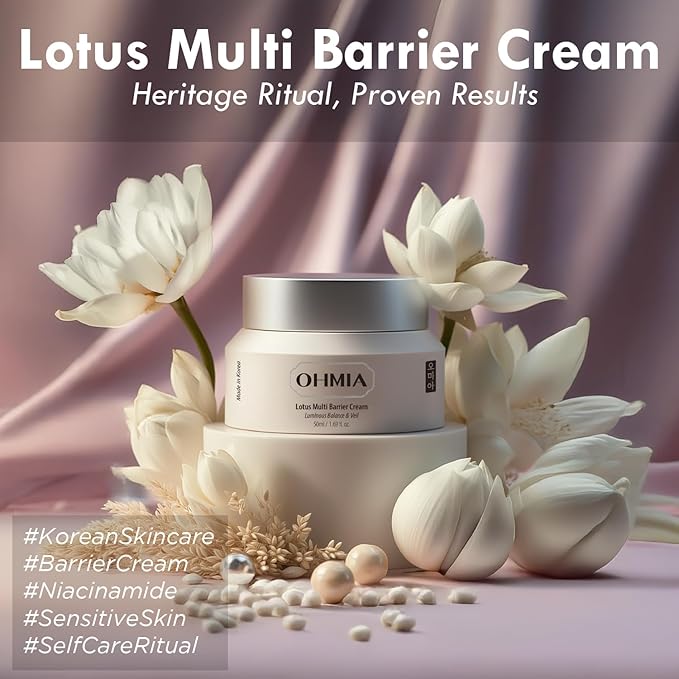 Korean Anti-Aging & Firming Face Moisturizer - Lotus Multi Barrier Cream with Niacinamide & Rice - Soothing for Sensitive Skin - Fragrance-Free - 1.69 fl oz