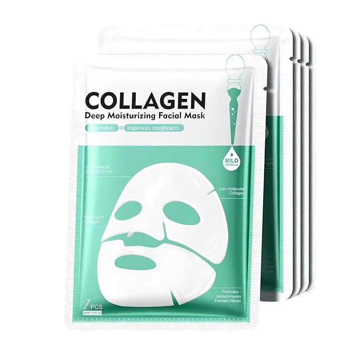 Collagen Face Mask, Deep Moisturizing & Firming Facial Sheet Mask, Hydrating and Plumping Face Mask with Bio Collagen and Hyaluronic Acid, Gentle Nourishing Skincare for All Skin Types, 4PCS