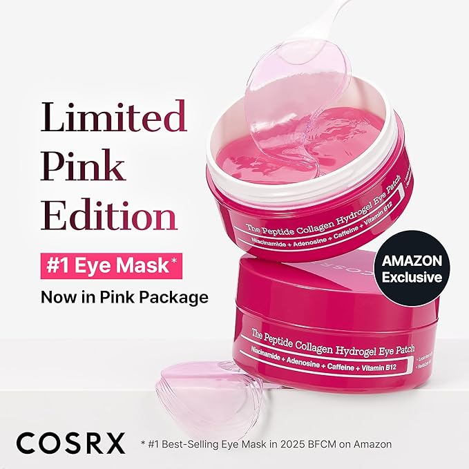 COSRX Limited Pink Edition Pink Peptides Collagen Hydrogel Eye Patch – Amazon Exclusive, Under Eye Mask for Puffy Eyes and Dark Circles, 60 Patches, Korean Skin Care