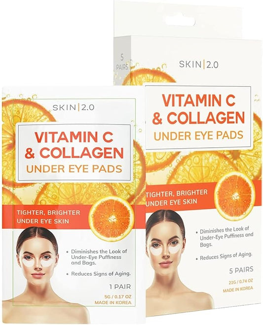 Vitamin C & Collagen Under Eye Patches - Dermatologist Tested - Brightens Dark Circles, Tightens Under Eye Area, Anti-Aging - Natural Ingredients Korean Skin Care - All Skin Types - 5 Pairs