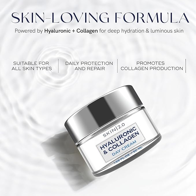 Hyaluronic Acid & Collagen Face Moisturizer – Deep Hydration, Firming & Anti-Aging Day Cream For Dry Skin – Dermatologist Tested, Korean Skin Care For All Skin Types, Clean Beauty – 1.69 Oz