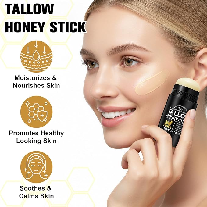 Eloix Tallow Honey Balm & Stick, All-Natural Moisturizer with Beef Tallow and Raw Honey for Face & Body, Handmade Formula for Dry, Sensitive Skin, Promotes Longevity, Firming & Hydration