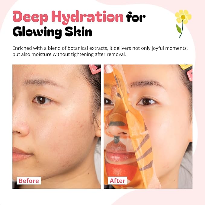 Epielle Character Face Mask Fuzzy Friends 12 Pack, Fun & Effective Korean Skin Care, Spa Party Favors, Stocking Stuffers, Birthday Gifts for Women, Self Care Gifts