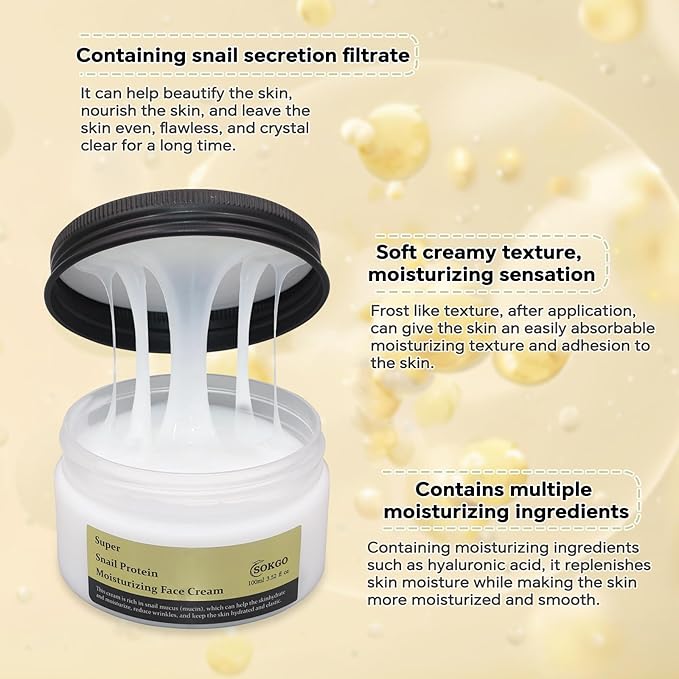 Snail Mucin Cream, Revitalizing Hydrating Moisturizer for All Skin Types, Enriched with Snail Extract for Radiant Smooth Skin, Ideal for Dry and Dull Complexions