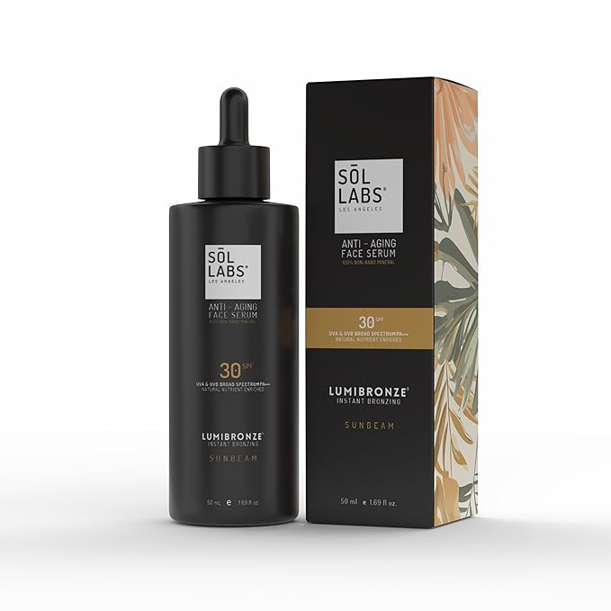 SOL LABS LUMIBRONZE SPF 30 Anti-Aging Bronzing Face Serum - Hydrating Tinted Mineral Sunscreen with Niacinamide, Hyaluronic Acid & Zinc Oxide - Matte, Non-Greasy Finish, Lightweight, Reef-Safe - 50ml