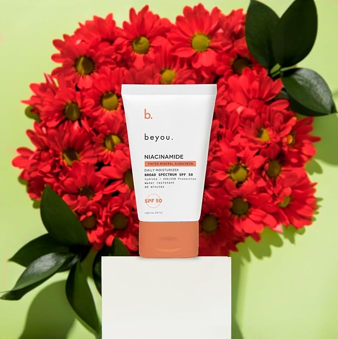 Beyou Niacinamide Daily Mineral Face Sunscreen SPF 50 – Tinted Zinc Oxide Sunscreen, Lightweight & Fast-Absorbing, Oil-Free, For All Skin Types – 1.69 fl oz