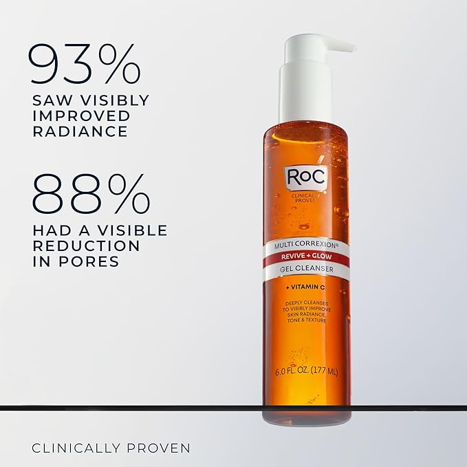 RoC Multi Correxion Revive + Glow Gel Vitamin C Cleanser,Face Wash,Facial Cleanser with Glycolic Acid,Paraben-Free,Sulfate-Free Skin Care - 6 Ounces,(Pack of 2)