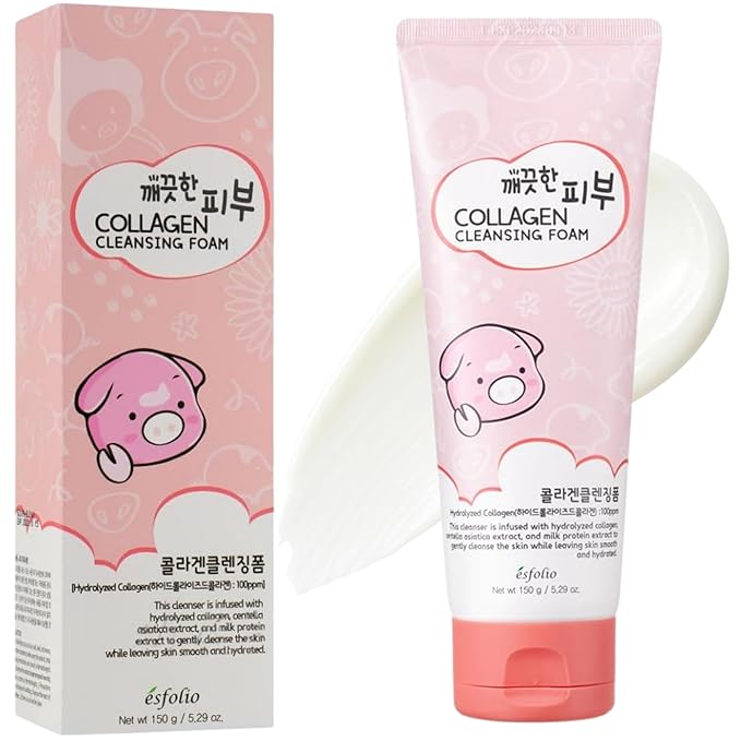 esfolio Collagen Cleansing Foam – Hydrating Face Wash for Deep Cleansing&Nourishing Skin – Korean Skincare All Skin Types – Gentle Foaming Facial Cleanser with Centella&Milk Protein (5.29 OZ-150ML)