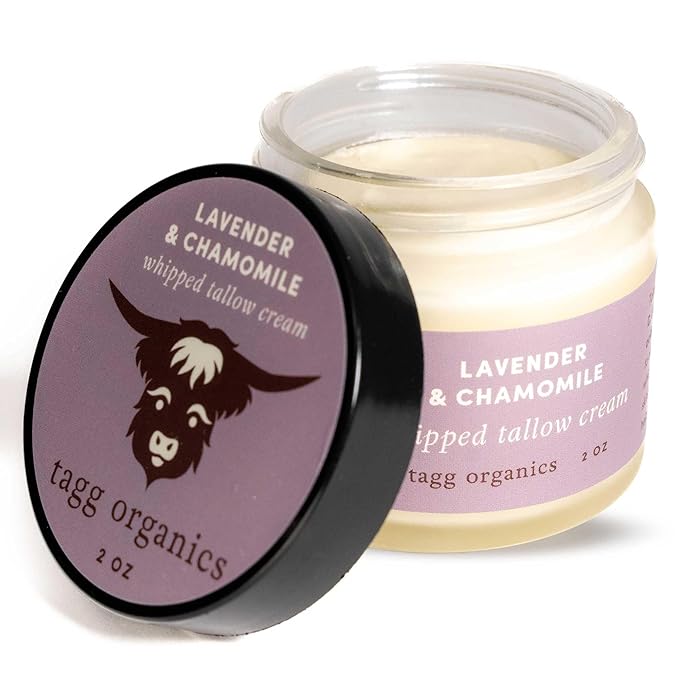 Whipped Tallow Cream for Skin - 100% Organic & Chemical-Free - Deep, Long-Lasting Hydration & Nourishment for Dry & Sensitive Skin (Lavender & Chamomile 2oz)