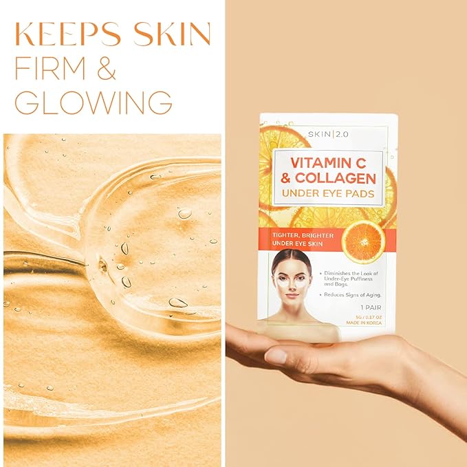 Vitamin C & Collagen Under Eye Patches - Dermatologist Tested - Brightens Dark Circles, Tightens Under Eye Area, Anti-Aging - Natural Ingredients Korean Skin Care - All Skin Types - 5 Pairs