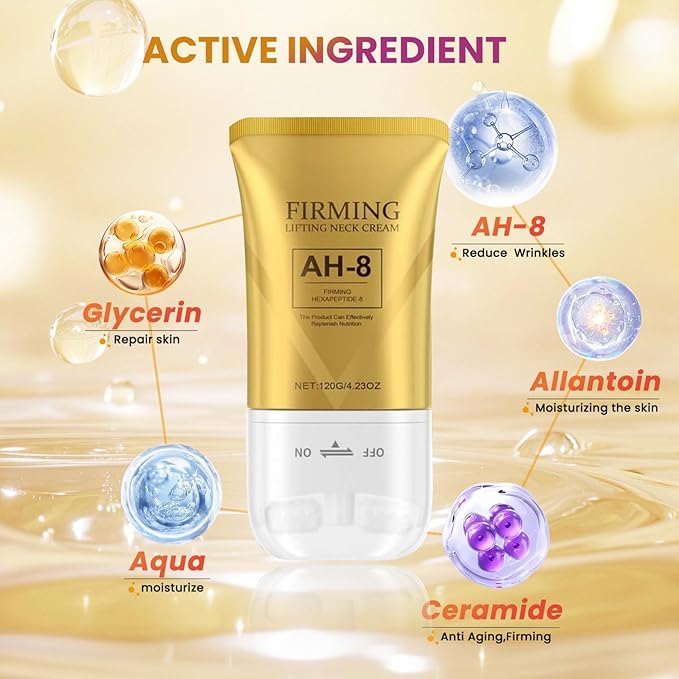 AH-8 Firming Neck Cream with Roller, Neck Moisturizer Cream for Crepey Skin, Tightening Lotions Skin Care Skin Repair for Women, Day & Night Use