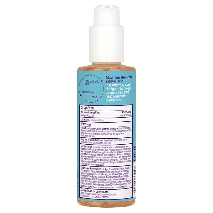 Pacifica Acne Defense Face Wash - Deep Pore Purifying Face Cleanser - w/ 2% Salicylic Acid, Pore Reducing Niacinamide & Inflammation Reducing Cucumber - for Sensitive Skin Vegan Dermatologist Tested