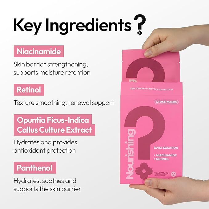 FreeGo Nourishing Daily Solution Niacinamide Retinol Facial Mask Sheet (6-Pack) | K-Beauty Korean Skincare to Bouncy Firm Skin