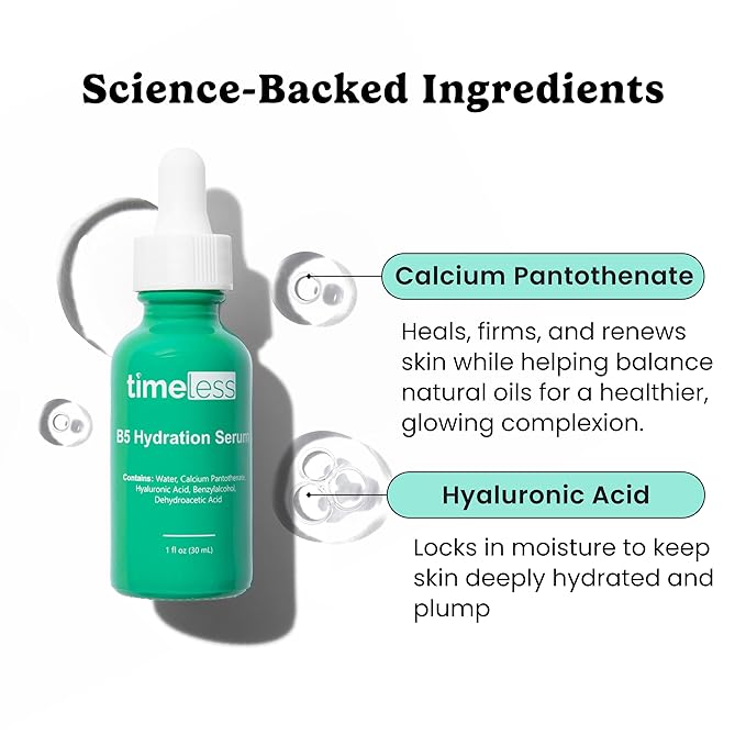 Timeless Skin Care Vitamin B5 Serum - Hydrating Face Serum with Hyaluronic Acid - Oil-Free - for Oily Skin - Fragrance-Free - 4 oz