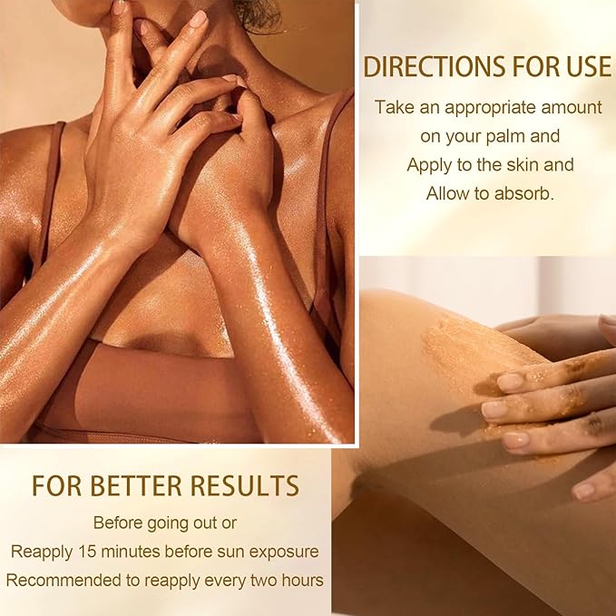 Body Glow Oil, SPF 45 Broad Spectrum, Sunscreen Body Oil with Rose Gold Mica, Moisturizing Coconut, Glow Moisturizer, Lightweight, Water Resistant, 3.72 fl oz(#3 AMBER)