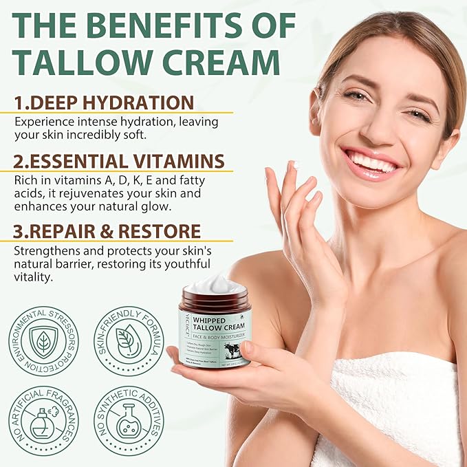 Tallow and Honey Balm, Natural Face Moisturizer with Beef Tallow, Deep Hydrating Nourishment, 4.2 oz