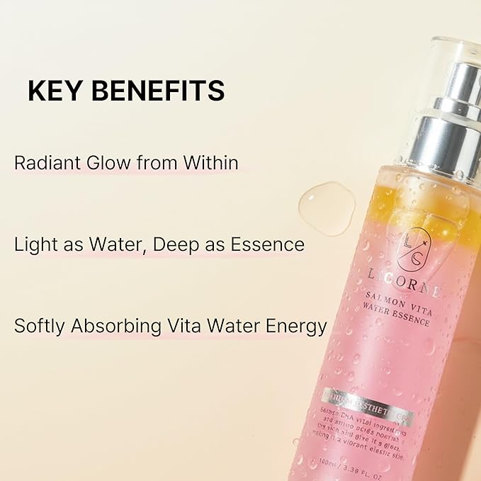 Licorne Salmon Vita Water Essence (3.38 fl oz) - PDRN & Idebenone Dual-Phase Face Mist - Hydrating Spray Serum for Glass Skin - K-Beauty Makeup Setting Spray with Niacinamide & Vitamin B12