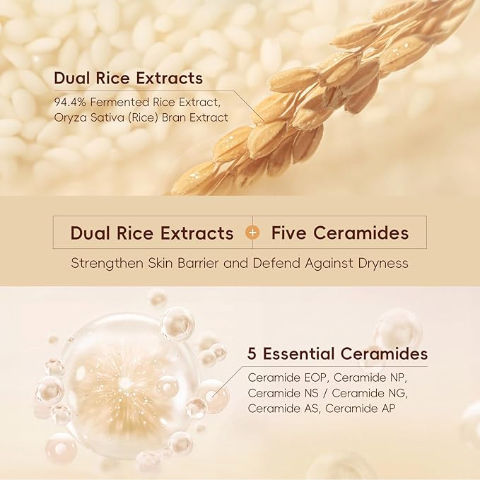 Rice Moisturizing Cream,Korean Face Cream with Rice Ceramide Extract | Lifts & Firms Skin,Nourishes Soothing Deeply,Repairs the Skins Barrier,Anti Aging Face Cream for All Skin Types—1.06OZ