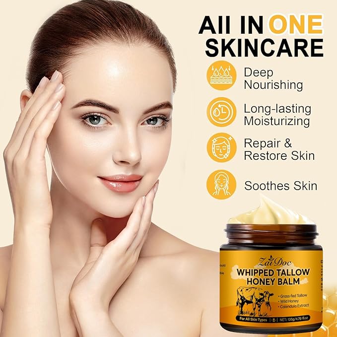Whipped Honey Balm with Manuka Honey & Calendula, Multi-Purpose Salve for Face & Hands, Grass-Fed Formula, Deep Moisturizing for All Types, 4.76oz