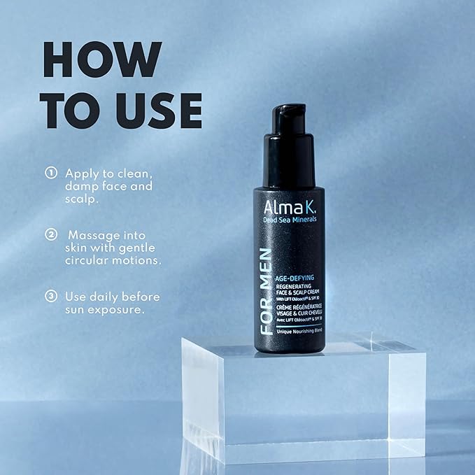 Alma K Age Defying Regenerating Face and Scalp Cream With SPF 30 - Daily Moisturizer for Men - 2 oz