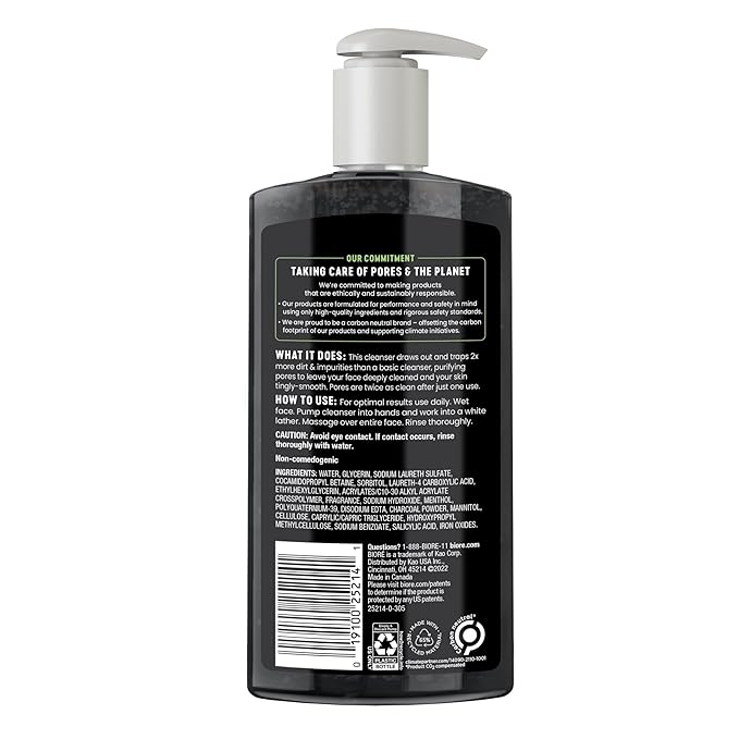 Biore Deep Pore Charcoal Face Wash, Daily Facial Cleanser for Dirt & Makeup Removal, for Oily Skin, Value Size, 11.45 fl oz