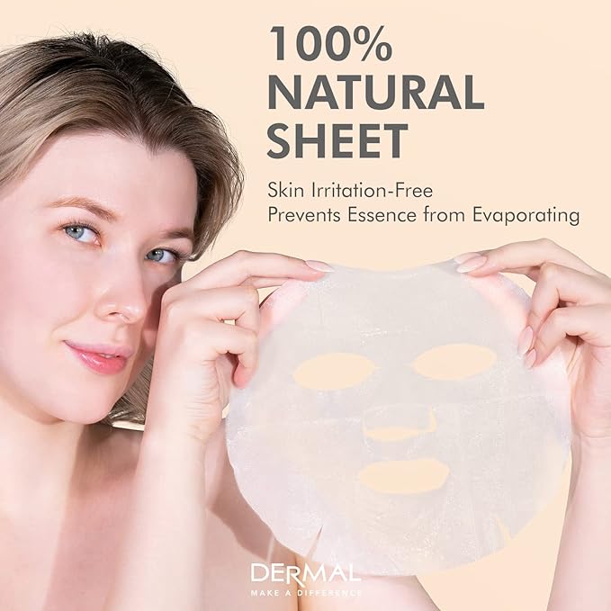 DERMAL 12 Combo Pack Collagen Essence Korean Face Mask Best Value Set - Hydrating & Soothing Facial Mask with Panthenol - Hypoallergenic Sheet Mask for All Skin Types - Natural Home Spa Treatment Mask