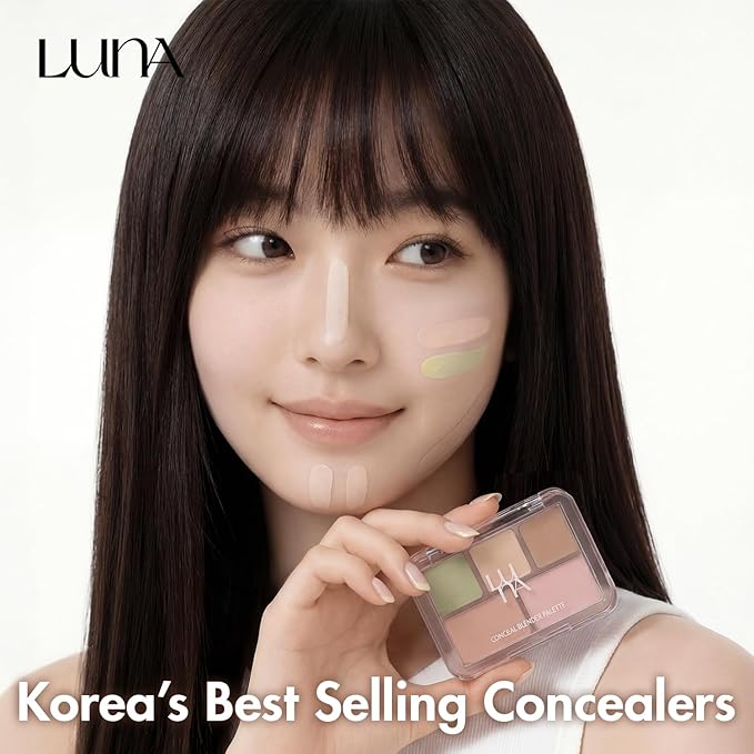 LUNA Conceal Blender Palette 01 Clear Cover 5-in-1 Color Correcting and Concealing with Beige, Green, Vanila, Medium Peach and Pure Bright Buildable, Suitable for Neutral and Warm Tones