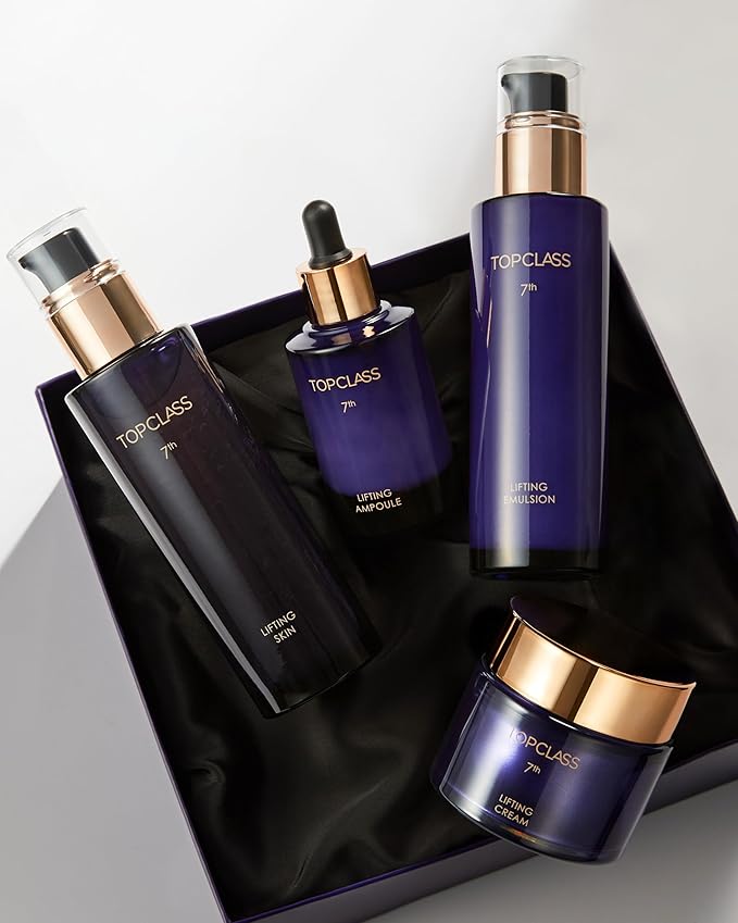CHARMZONE TopClass Lifting 7th Skincare Set – Korean Anti-Aging 4-Piece Set with Toner, Emulsion (4.05 fl oz) & Ampoule, Cream (1.69 fl oz) – Firming, Lifting, Hydrating with Triple Collagen K-Beauty