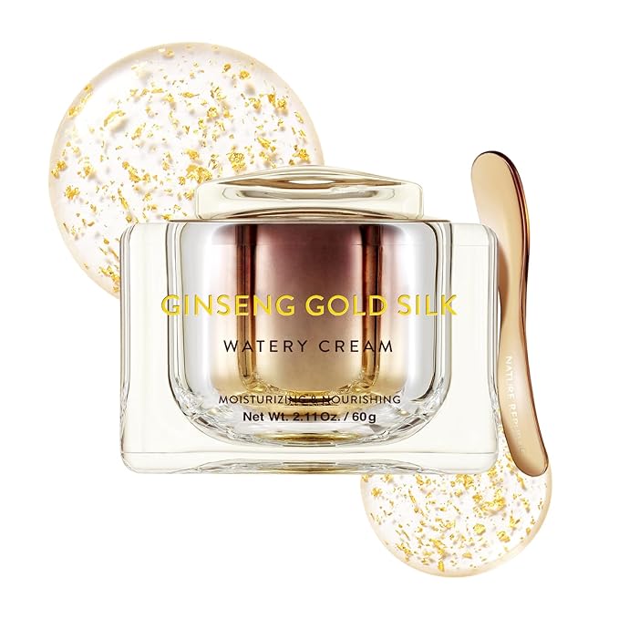 Nature Republic Ginseng Gold Silk Watery Cream 2.11 Oz(60g) | 6 Years Korean Ginseng, 99.9% Pure Gold Premium Skin Care, Anti-Aging Moisturizer, Wrinkle Care with Ginseng Saponins