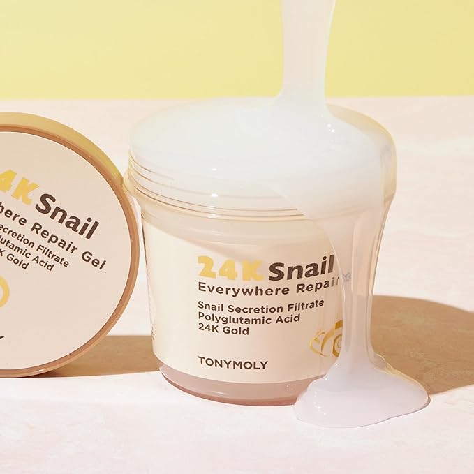 TONYMOLY 24K Snail Everywhere Repair Gel – Moisturizing & Rejuvenating Skincare for Face & Body with Snail Secretion Filtrate, Improves Texture & Elasticity