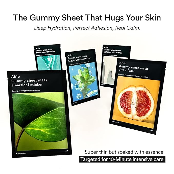 Abib Gummy Sheet Mask Heartleaf Sticker 10 Sheets (Soothing) I Korean Face Mask for Sensitive Skin, Soothing & Redness Relief, Daily Skincare Treatment, K-Beauty Sheet Mask