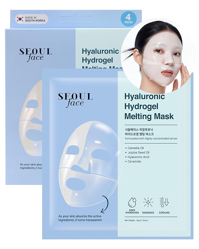 DERMAL Seoul Face Hyaluronic Hydrogel Melting Mask (4 Pack) - Korean Overnight Cooling Gel Face Mask with Ceramide & Nano Hyaluronic Acid - Pore Minimizing & Hydrating Ritual for Glow Skin