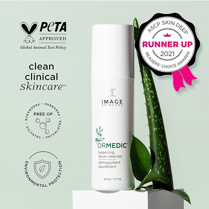 IMAGE Skincare, ORMEDIC pH Balancing Facial Cleanser, Hydrating and Mild Foaming Face Wash with Aloe Vera, 6 fl oz
