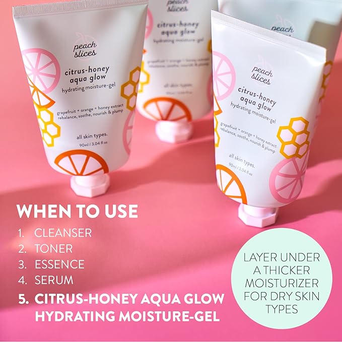 Peach Slices - Citrus-Honey Aqua Glow Moisturizer (3.04 oz) - Hydrating Moisture-Gel - Rebalance, Soothe, & Nourish - Grapefruit, Orange, Honey Extract - Vegan, Cruelty Free, Korean Skin Care & Beauty