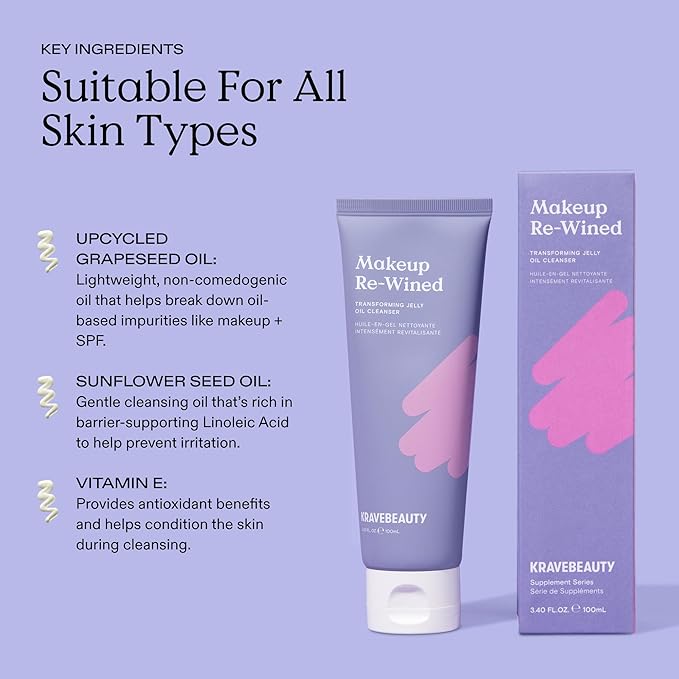 KraveBeauty Makeup Re-Wined Jelly Oil Cleanser Duo – K-Beauty Transforming Daily Cleanser, Removes Makeup & Impurities, Vegan & Cruelty-Free, 3.38 fl oz x2