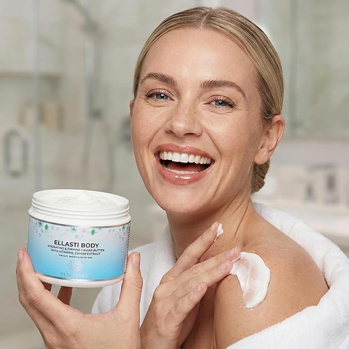 YUNASENCE ELLASTIBODY Hydrating Firming Caviar Butter Moisturizing Cream, with Caviar Extract, Vitamin E, Reishi, Avocado & Green Tea. 9.5oz. For soft, comforted skin.