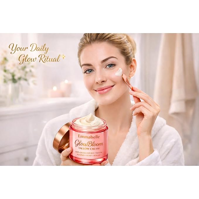 Emmabelle Beef Tallow for skin Whipped-Texture 100% Grass-Fed beef Tallow Moisturizer with Pumpkin Seed Oil, Honey, Rosehip & Mild Vanilla | Deep Hydration for Dry & Sensitive Skin. Free spatula. 4oz