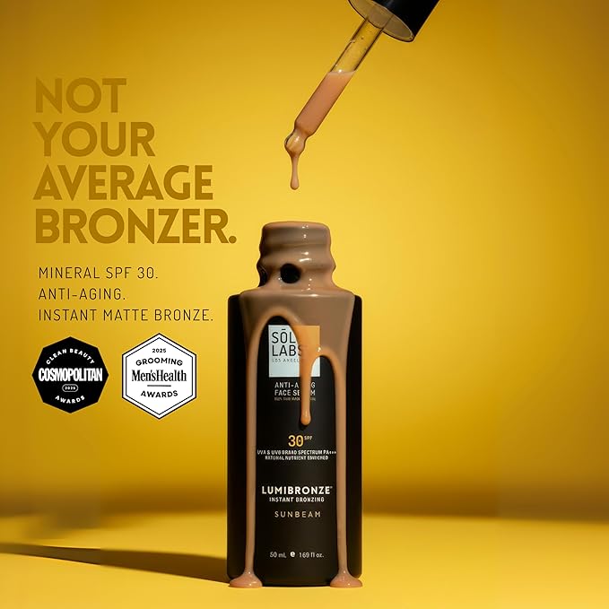 SOL LABS LUMIBRONZE SPF 30 Anti-Aging Bronzing Face Serum - Hydrating Tinted Mineral Sunscreen with Niacinamide, Hyaluronic Acid & Zinc Oxide - Matte, Non-Greasy Finish, Lightweight, Reef-Safe - 50ml